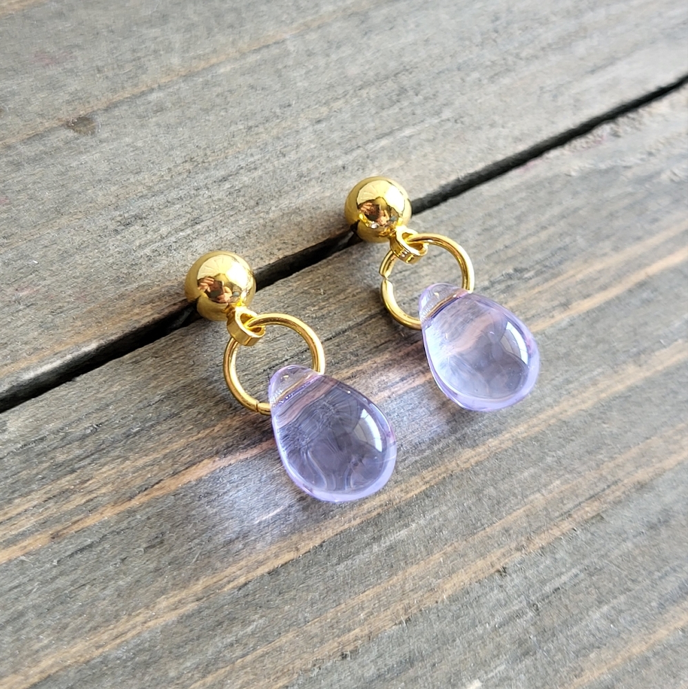 18k Gold Lavender Amethyst Teardrop Earrings- Handmade Earrings- Purple Earrings